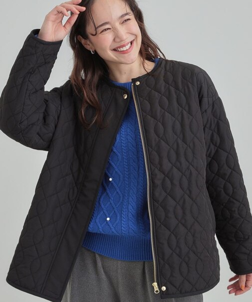 【洗濯機可/S-LL/撥水】大人が着たい ノーカラー キルトジャケット