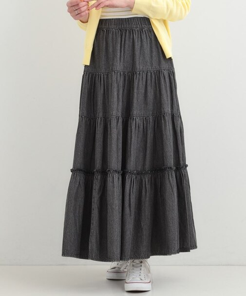 【ライトオンスデニム/S-LL】女性らしさをプラスする ティアードデニムロングスカート