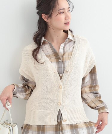 【S-LL/洗濯機可】気軽にレイヤード ざっくり前開きニットベスト