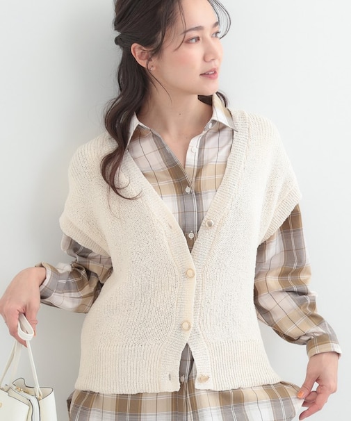 【S-LL/洗濯機可】気軽にレイヤード ざっくり前開きニットベスト