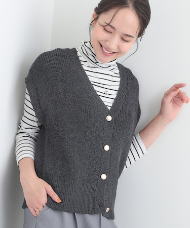 【S-LL/洗濯機可】気軽にレイヤード ざっくり前開きニットベスト