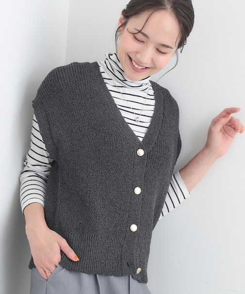 【S-LL/洗濯機可】気軽にレイヤード ざっくり前開きニットベスト