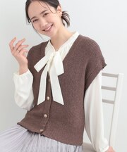 【S-LL/洗濯機可】気軽にレイヤード ざっくり前開きニットベスト