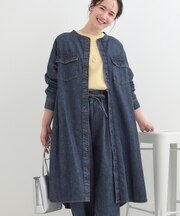【ライトオンスデニム/S-LL】体型カバーにも ロングデニムシャツワンピース