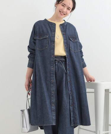 【ライトオンスデニム/S-LL】体型カバーにも ロングデニムシャツワンピース