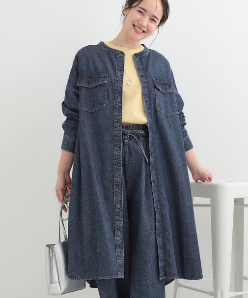 【ライトオンスデニム/S-LL】体型カバーにも ロングデニムシャツワンピース