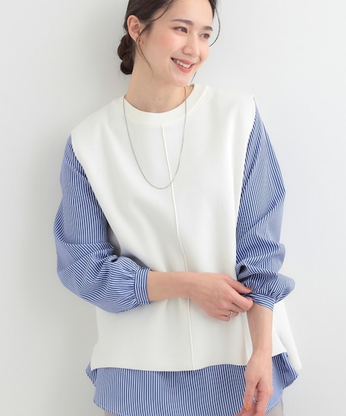 【2点セット/S-LL/洗濯機可】軽くてきれい見え ニットベスト＋ブラウス