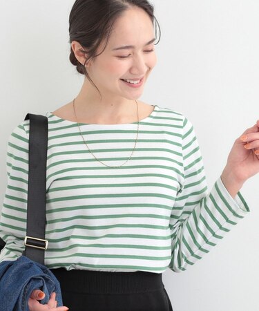 【S-LL/洗濯機可】着こなしいろいろ 首元すっきりボートネック ボーダーロンT