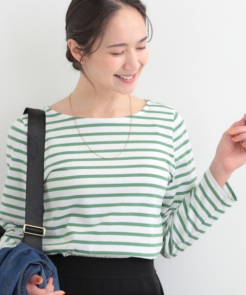 【S-LL/洗濯機可】着こなしいろいろ 首元すっきりボートネック ボーダーロンT