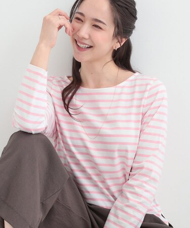 【S-LL/洗濯機可】着こなしいろいろ 首元すっきりボートネック ボーダーロンT