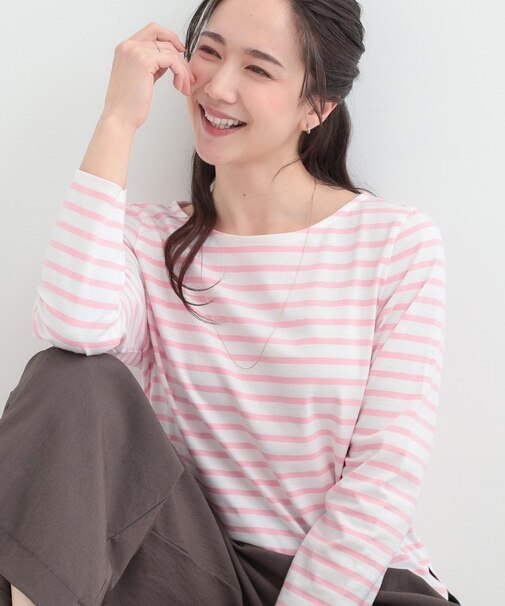 【S-LL/洗濯機可】着こなしいろいろ 首元すっきりボートネック ボーダーロンT