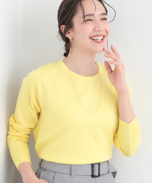 【洗濯機可/S-LL/セットアップ可】シンプルきれい見え クルーネックニット