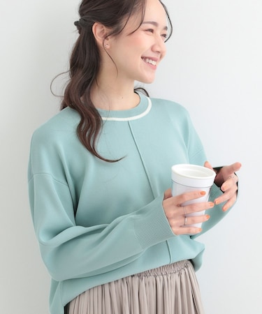 【洗濯機可/S-LL】体型カバーが叶う スポンディッシュ パイピングニット