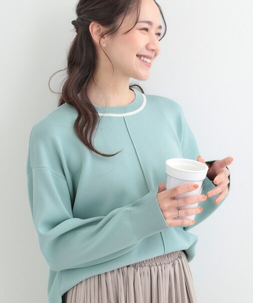 【洗濯機可/S-LL】体型カバーが叶う スポンディッシュ パイピングニット