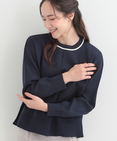 【洗濯機可/S-LL】体型カバーが叶う スポンディッシュ パイピングニット