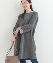 【体型カバー/洗濯機可/S-LL】お袖ストライプAラインチュニック