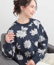 【洗濯機可/S-LL】ゆるシルエット フラワー柄スポンディッシュニット