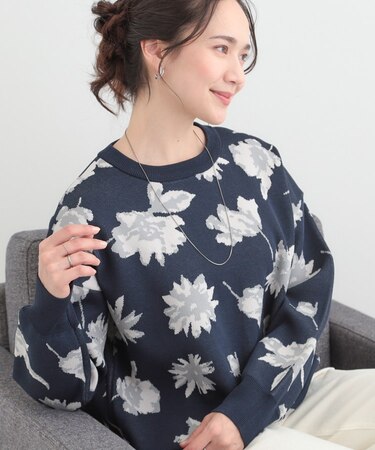 【洗濯機可/S-LL】ゆるシルエット フラワー柄スポンディッシュニット
