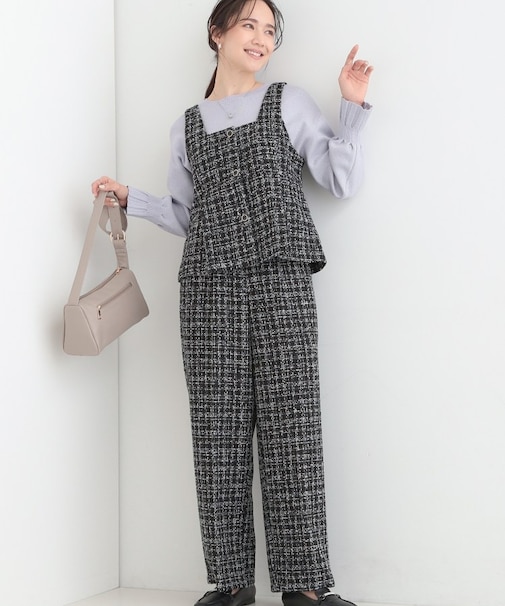 【2点セット/S-LL】着るだけで決まる クラシカルなツイード調 チェック柄セットアップ
