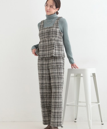 【2点セット/S-LL】着るだけで決まる クラシカルなツイード調 チェック柄セットアップ