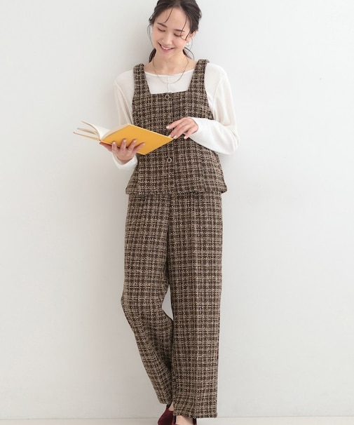 【2点セット/S-LL】着るだけで決まる クラシカルなツイード調 チェック柄セットアップ