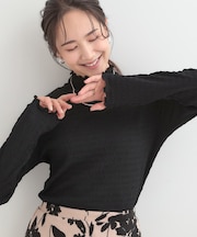 【洗濯機可/S-LL】レイヤードスタイルにも ぽこぽこジャカード ハイネックトップス