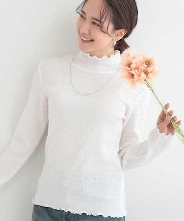 【洗濯機可/S-LL】レイヤードスタイルにも ぽこぽこジャカード ハイネックトップス