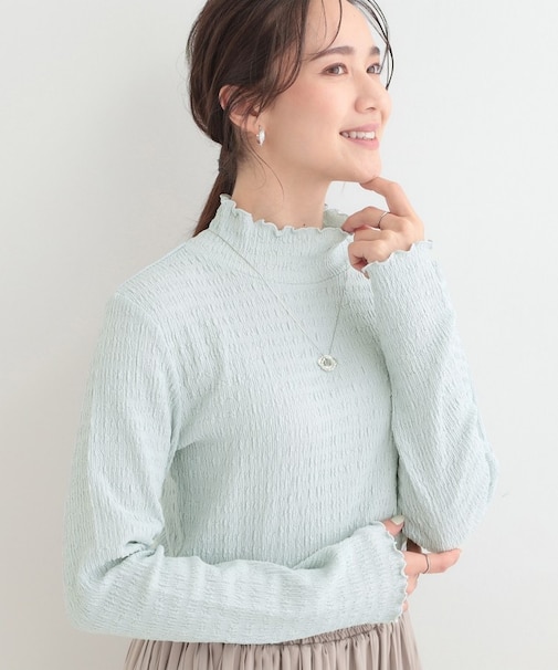 【洗濯機可/S-LL】レイヤードスタイルにも ぽこぽこジャカード ハイネックトップス