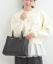 一枚革風三層トートバッグ