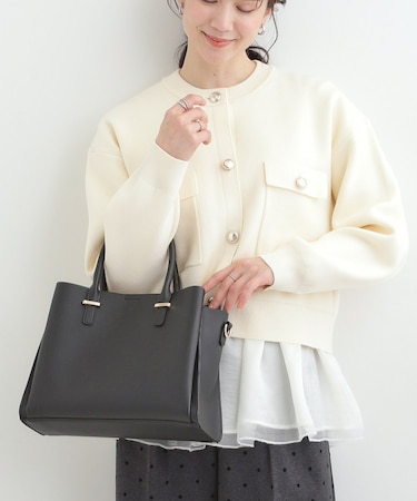 一枚革風三層トートバッグ