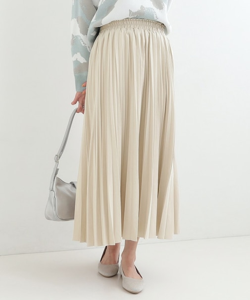 【洗濯機可/S-LL】縦ラインですっきり見せる スエードライクプリーツスカート