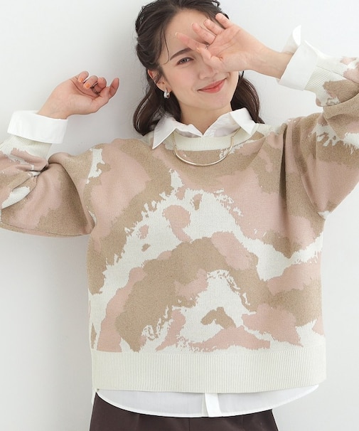 【洗濯機可/S-LL】1枚で華やかに ラメ入りニュアンス柄ニット