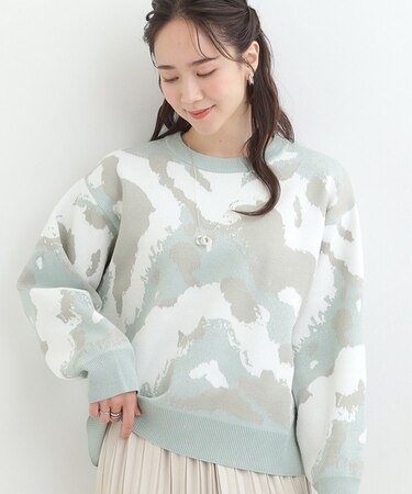 【洗濯機可/S-LL】1枚で華やかに ラメ入りニュアンス柄ニット