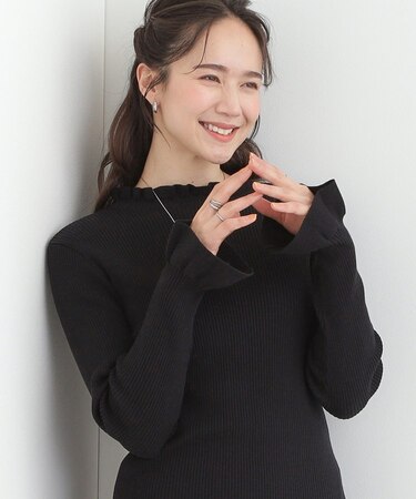 【洗濯機可/S-LL】フリル使いが上品な やわらかリブニット