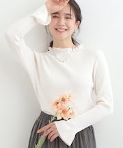 【洗濯機可/S-LL】フリルで上品 やわらかリブニット