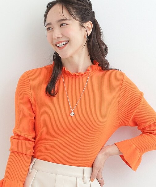 【洗濯機可/S-LL】フリルで上品 やわらかリブニット