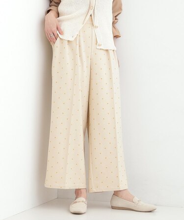 【S-LL】きれい見えも叶う フロッキードットワイドパンツ