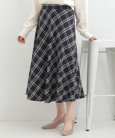 【S-LL】立体感が際立つ モールチェックフレアスカート