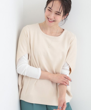 【2点セット】ポンチョ風スウェードトップス×ロンT