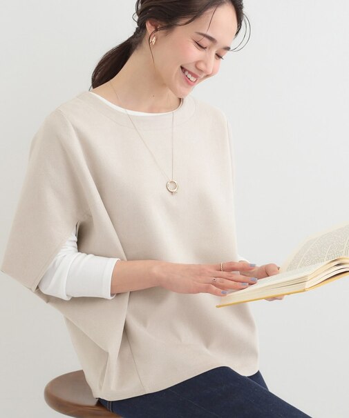 【2点セット】体型カバーにも ポンチョ風 スエードトップス+ロンT
