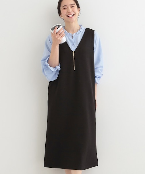 なめらかダンボールハーフジップ Vネックジャンパースカート