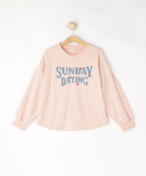 【100-150cm】デニムロゴデザインロンT