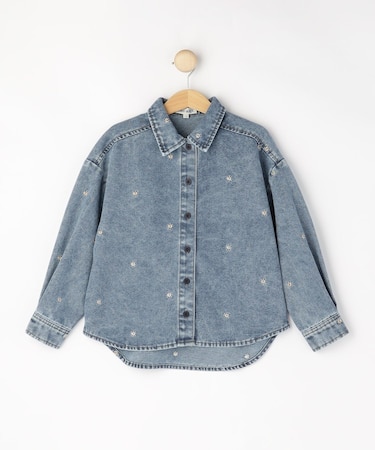 【100-150cm】フラワー刺繍デニムシャツ