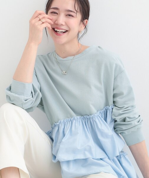 【洗濯機可】ほんのり甘い アシンメトリーフリルの上品トップス