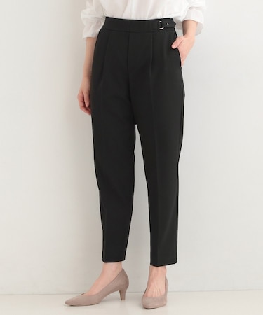 【洗濯機可/S-LL】ベルト風デザインがアクセント きれい見えテーパードパンツ