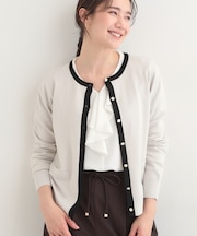 【洗濯機可/S-LL/アンサンブル可】配色クルーニットカーディガン