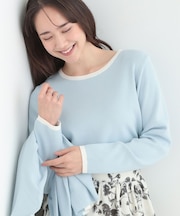 【洗濯機可/S-LL/アンサンブル可】配色クルーネックニット