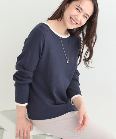 【洗濯機可/S-LL/アンサンブル可】配色クルーネックニット