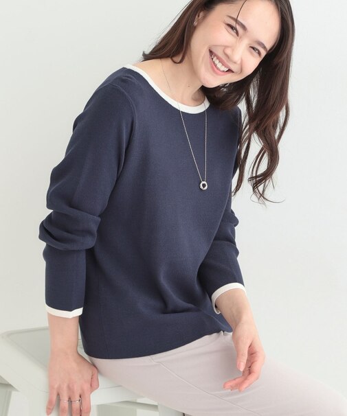 【洗濯機可/S-LL/アンサンブル可】配色クルーネックニット