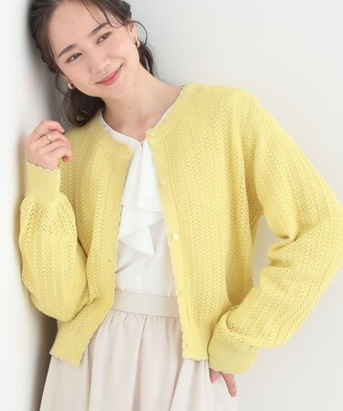 編み柄が上品 ラメ入り透かし編みカーディガン